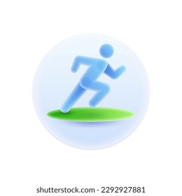 Läufer oder Jogger, sportliche Aktivitäten und körperliche Übungen. Einzigartiges Glassmorphismus-Icon für sportliche Anwendungen, fit und schlank halten. Vektorgrafik