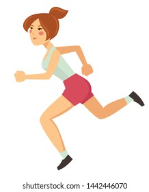 Runner or jogger woman running or jogging sport healthy lifestyle outdoor activity vector isolated female character outdoor activity fitness and sporting marathon or workout girl in sportswear.