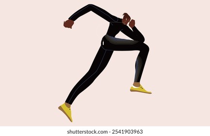 Corredor trotando. Hombre corredor corriendo. Atleta en ropa deportiva, entrenamiento cardiovascular, entrenamiento de resistencia. Persona activa haciendo ejercicio, perfil, vista lateral. Ilustración vectorial plana aislada sobre fondo blanco.