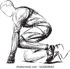Runner, jogging, sprinter. Athlete vector, running man. Sport run sketch.