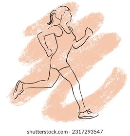 Runner line art, hand drawn for sports related items and apparel, trophies, posters, icons, white background