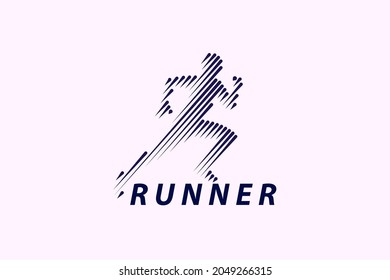 Runner logo. Fast athlete style with stripe pattern