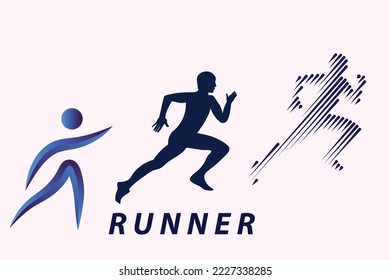 Runner logo. Fast athlete style with stripe pattern