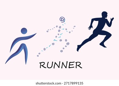 Runner logo. Fast athlete style with stripe pattern