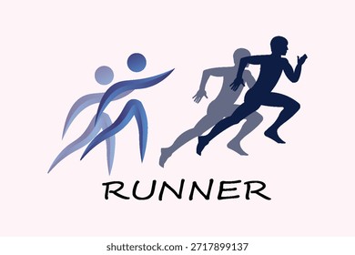 Runner logo. Fast athlete style with stripe pattern
