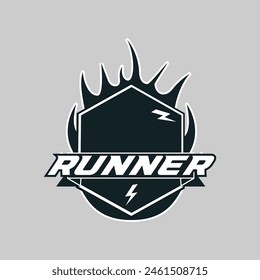 Ilustración gráfica del Vector del logotipo del corredor en el fondo, bueno para el maratón, medio maratón, sprint, insignias de la etiqueta engomada 
