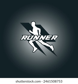 Ilustración gráfica del Vector del logotipo del corredor en el fondo, bueno para el maratón, medio maratón, sprint, insignias de la etiqueta engomada 
