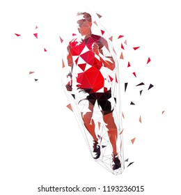 Runner, low polygonal vector illustration. Geometric sprinter, front view. Adult running man