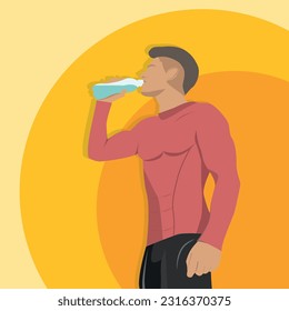 runner man, athlete drinking water after running jogging outside sunny, hot weather and thirst vector	