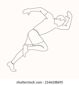 Runner man in continuous line art Drawing Style Vector illustration. Athlete Runner Running Jogger Jogging Black Line Sketch on white background. Jumping Silhouette Outline Drawing Running male pose