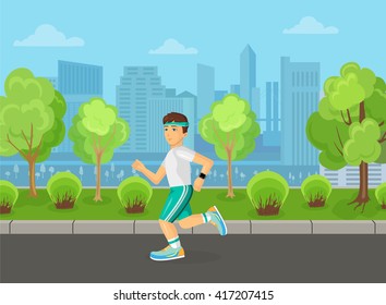 Runner man running on the street city park concept. Sport and Healthy concept.