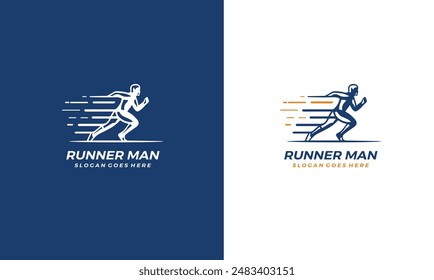 Runner Man silhouette Logo, running club or sports club with slogan template Free Vector EPS10	