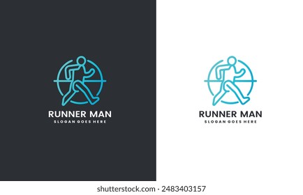 Runner Man silhouette Logo, running club or sports club with slogan template Free Vector EPS10	