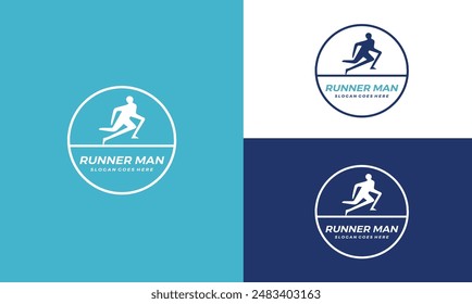 Runner Man silhouette Logo, running club or sports club with slogan template Free Vector EPS10	