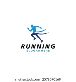 Runner Man silhouette Logo, running club or sports club with slogan template Free Vector EPS10 