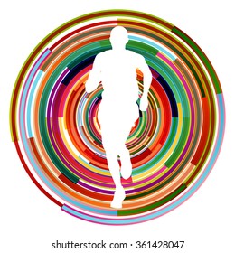 Runner man silhouette over abstract background vector concept illustration