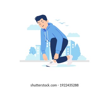 Runner man tying shoelaces jogging running activities svg