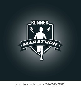 Runner marathon logo vector graphic illustration on background, sport shield