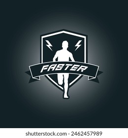 Runner marathon logo vector graphic illustration on background, sport shield