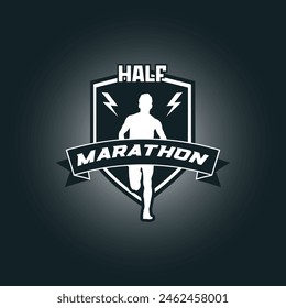 Runner marathon logo vector graphic illustration on background, sport shield