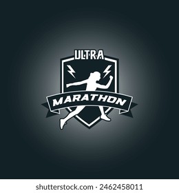 Runner marathon logo vector graphic illustration on background, sport shield