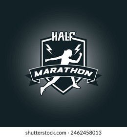 Runner marathon logo vector graphic illustration on background, sport shield