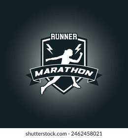 Runner marathon logo vector graphic illustration on background, sport shield