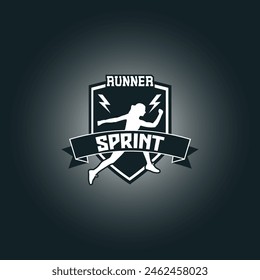 Runner marathon logo vector graphic illustration on background, sport shield