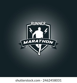 Runner marathon logo vector graphic illustration on background, sport shield