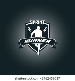 Runner marathon logo vector graphic illustration on background, sport shield
