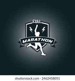 Runner marathon logo vector graphic illustration on background, sport shield