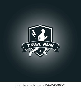 Runner marathon logo vector graphic illustration on background, sport shield