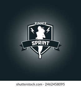 Runner marathon logo vector graphic illustration on background, sport shield
