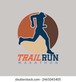 Runner Marathon Trail Run Logo Vektorgrafik grafische Illustration auf Hintergrund, Aufkleber Abzeichen