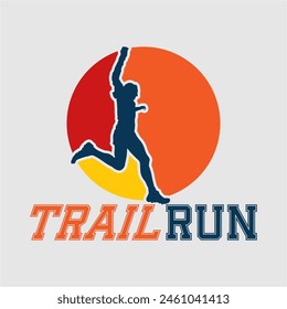 Runner Marathon Trail Run Logo Vektorgrafik grafische Illustration auf Hintergrund, Aufkleber Abzeichen