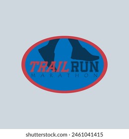 Corredor maratón trail run logo Vector ilustración gráfica en el fondo, etiqueta engomada