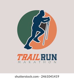 Runner marathon trail run logo vector graphic illustration on background, sticker badge