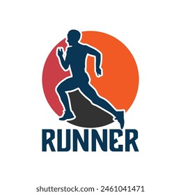 Runner Marathon Trail Run Logo Vektorgrafik grafische Illustration auf Hintergrund, Aufkleber Abzeichen