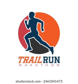 Runner marathon trail run logo vector graphic illustration on background, sticker badge