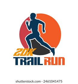 Corredor maratón trail run logo Vector ilustración gráfica en el fondo, etiqueta engomada