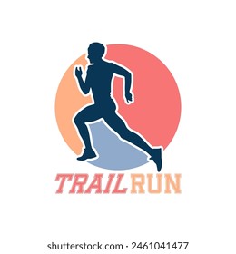 Runner marathon trail run logo vector graphic illustration on background, sticker badge