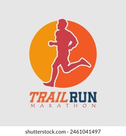 Corredor maratón trail run logo Vector ilustración gráfica en el fondo, etiqueta engomada