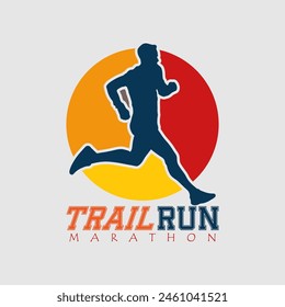 Runner marathon trail run logo vector graphic illustration on background, sticker badge