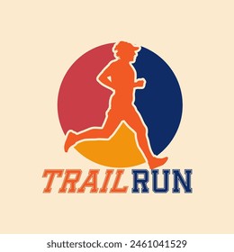 Corredor maratón trail run logo Vector ilustración gráfica en el fondo, etiqueta engomada