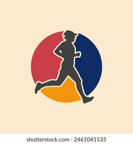 Runner marathon trail run logo vector graphic illustration on background, sticker badge