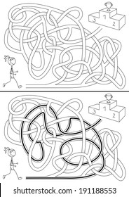 Runner Labyrinth für Kinder mit einer Lösung in schwarz-weiß