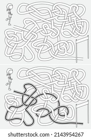 Runner Labyrinth für Kinder mit einer Lösung in schwarz-weiß