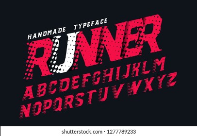 Runner. Modern font. Futuristic font. Cyber punk style. Red color. Serif handmade font. Futuristic logo.