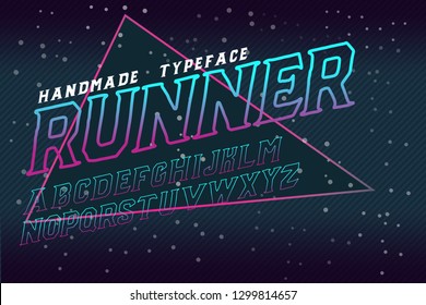 Runner. Modern font. Futuristic font. Cyber punk style. Red color. Serif handmade font.