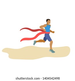 Runner in motion. Active lifestyle and fitness. Person running race and finishing, training to marathon, jogging and running illustration - Vector